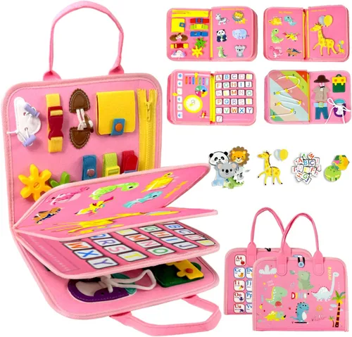 Miniatura 7 de Qizfun Montessori Tablero Ocupado y Libro Ocupado para Niños Pequeños – Juguete Sensorial y de Aprendizaje que Mantiene a los Niños Ocupados