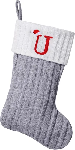 Miniatura 59 de Medias de Navidad personalizadas de 19 pulgadas con iniciales bordadas, medias de Navidad de punto negro para decoraciones de vacaciones familiares