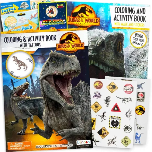 Jurassic World Juego de libros para colorear con pegatinas y carteles (3 libros)