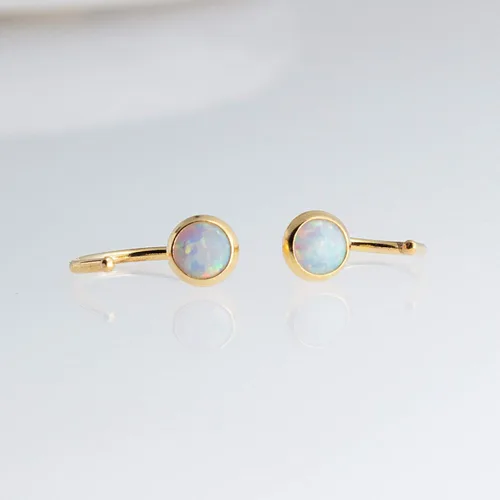 Miniatura 5 de Half Huggie Gold Hoop Earrings for Girls Women Tiny Cartilage Birthstone Stud Piercing Earring Hypoallergenic Earring Screw Back Dainty Hug Hoops