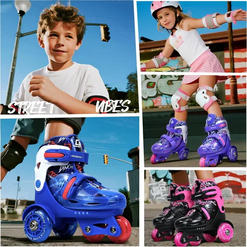 Miniatura 7 de Patines para niños pequeños con diseño de dinosaurio genial, zapatos de patinaje de entrenamiento para niños con triple protección de seguridad, 4