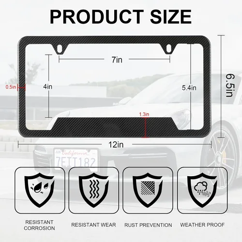 Miniatura 3 de LivTee Marcos de matrícula de fibra de carbono, cubiertas de matrícula de acero inoxidable de 2 agujeros, 2PCS soporte de matrícula de coche, diseño