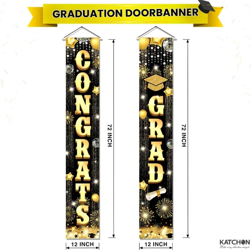Miniatura 2 de Decoraciones de graduación 2026 Cartel de graduación negro y dorado – Grande, 72 x 12 pulgadas, NO DIY Cartel de felicitaciones graduadas