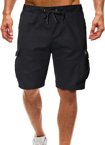 Pantalones cortos tipo cargo para hombre, cintura elástica de color puro, longitud a la rodilla, con cordón, tiro bajo, secado rápido, táctico corto