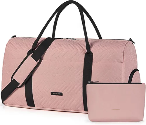 BAGSMART - Bolsa de viaje grande, bolsa de mano para fin de semana, para hombres y mujeres, con compartimento para zapatos, rosa-2 piezas