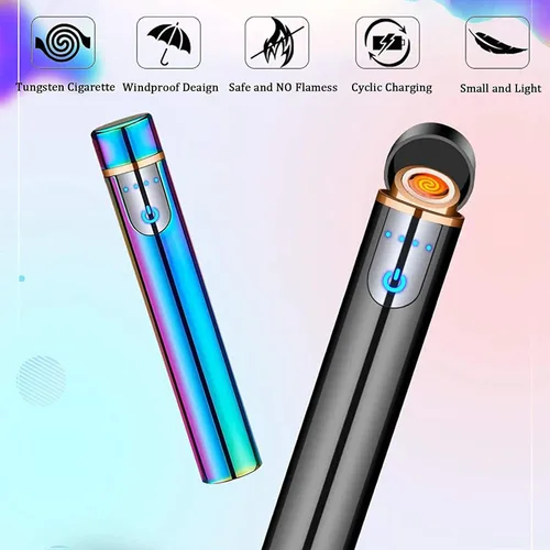 Miniatura 5 de Encendedor electrónico, encendedor recargable por USB, mini tira cilíndrica sin llama, resistente al viento, encendedor eléctrico inteligente