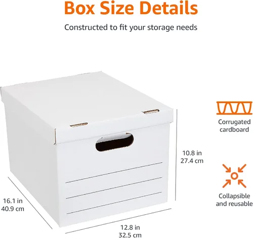 Miniatura 6 de Amazon Basics Cajas de almacenamiento y archivos de servicio mediano con tapa y asas, tamaño legal/carta, paquete de 12, color blanco, 16.2 pulgadas