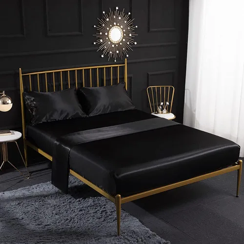 Miniatura 12 de Thmyo Juego de ropa de cama de satén de 3 piezas, sábana bajera ajustable de satén con fundas de almohada, suave, cómoda, hipoalergénica