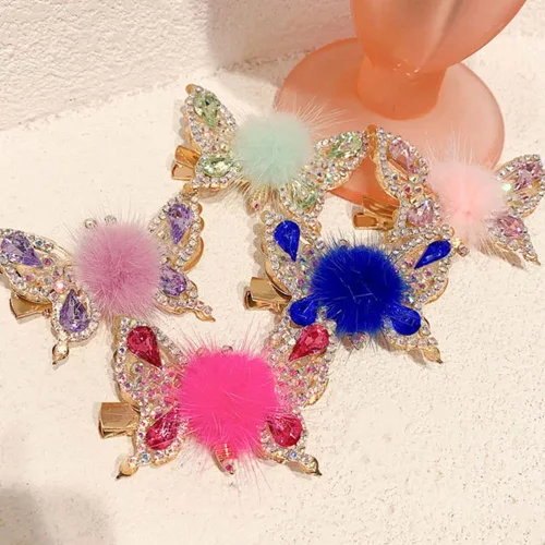 Miniatura 6 de Horquilla de mariposa voladora, pinzas para el cabello con diamantes de imitación de mariposa, elegante clip lateral de metal, pinzas de mariposa