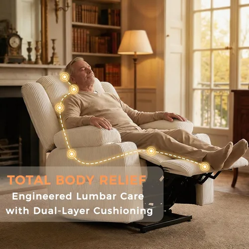 Miniatura 9 de Silla reclinable de elevación eléctrica de alta resistencia para ancianos, capacidad de 400 libras, masaje y sillón reclinable de calor, de pana