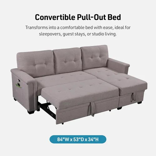 Miniatura 3 de Lilola Home - Sofá cama modular reversible de lino gris claro con diván de almacenamiento