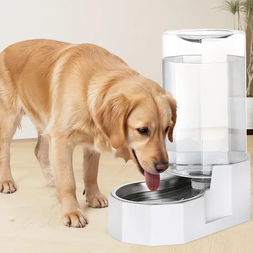 Miniatura 7 de Sfozstra Dispensador Automático de Agua para Mascotas: Cuenco de Agua de Acero Inoxidable Blanco por Gravedad de 8L - con Cepillo Especializado
