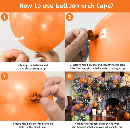 Miniatura 3 de Kit de arco de globos de Halloween de 155 piezas, kit de guirnalda de globos de color negro, naranja, morado y verde, con arañas de telaraña
