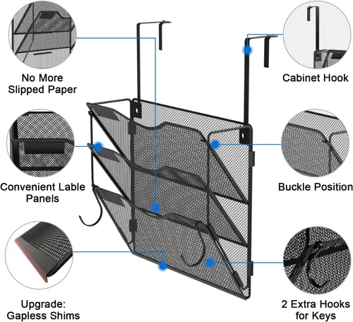 Miniatura 4 de BOHDK Organizador de archivos de pared, 3 bolsillos, organizador de correo, soporte para carpetas colgantes, plegable, para colgar o montar