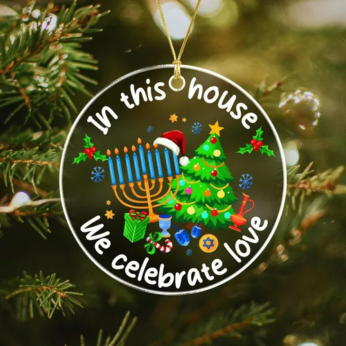 Miniatura 4 de Adorno Colgante para Árbol de Navidad de Janucá – En Esta Casa Celebramos el Amor – Adornos de Janucá para Árbol – Decoración Interreligiosa