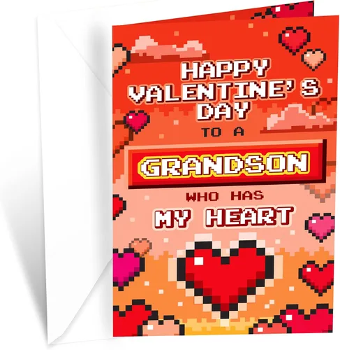 Prime Greetings Tarjeta del día de San Valentín para nieto, hecha en Estados Unidos, ecológica, tarjeta gruesa con sobre de alta calidad de 5 x 7.75