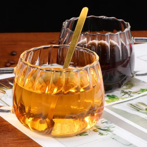 Miniatura 5 de STOBOK 2 tazas transparentes, 11.8 fl oz, tazas de vidrio en forma de calabaza con mango para leche, leche, capuchino, expreso, bebidas calientes
