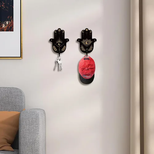 Miniatura 6 de AHANDMAKER Juego de 2 soportes para llaves de mano Hamsa, ganchos de pared con texto de adivinación para decoración de llaves de pared, colgador