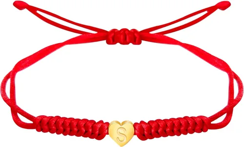 Pulsera delicada de corazón dorado con iniciales de amor, pulsera de cuerda de color negro, rosa y rojo con letra para mujeres y hombres, regalo de