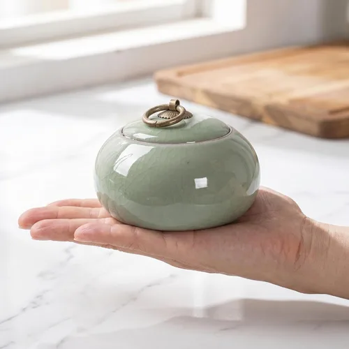 Miniatura 2 de Luxshiny Recipiente de té de cerámica con tapa hermética de 8.45 onzas líquidas, tarro vintage de almacenamiento de alimentos para hojas sueltas