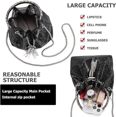 Miniatura 4 de Bolsas de diamantes de imitación para mujer, bolso de mano con lentejuelas brillantes, bolso de noche para boda, cóctel, graduación, fiesta, club