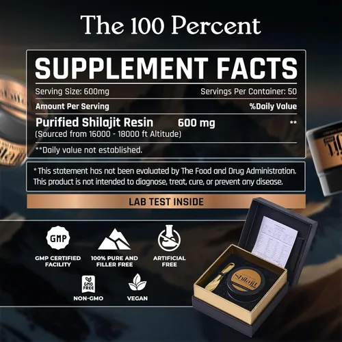 Miniatura 2 de Shilajit puro del Himalaya para hombres y mujeres, 600 mg, 50 porciones, grado oro, prueba de laboratorio incluida, ácido fúlvico de máxima potencia