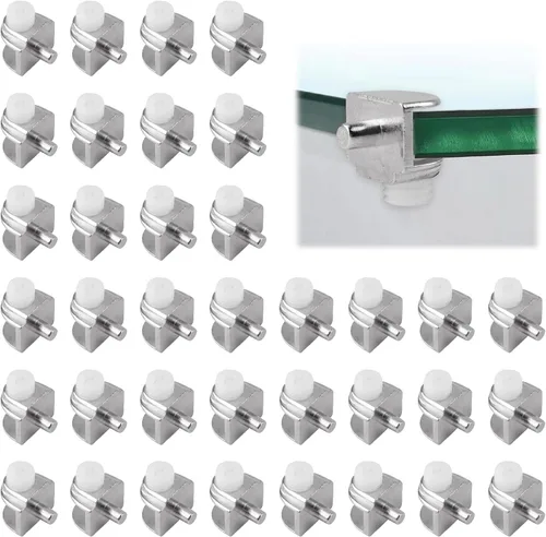 Miniatura 15 de Pinzas de soporte de vidrio para estante, 20 unidades, ajustables, sin marco, de aleación de zinc, acabado cepillado, con pasador, soportes