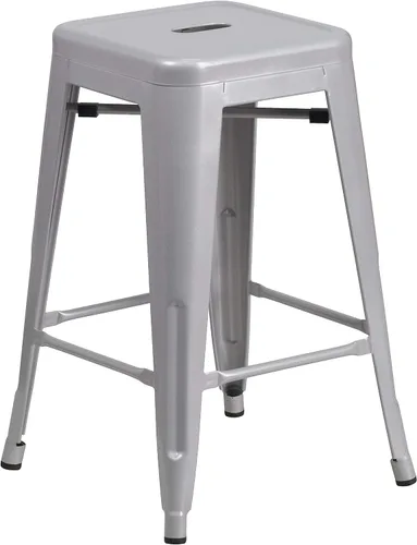 Miniatura 26 de Taburete de 24 pulgadas de alto para interior y exterior con asiento cuadrado., Metal, Negro