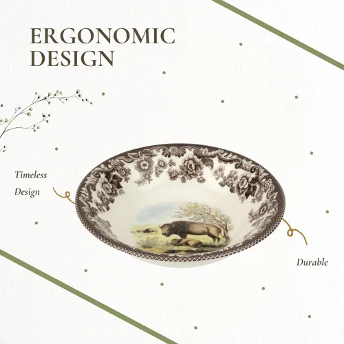 Miniatura 6 de Spode Woodland American Wildlife Ascot - Cuenco para cereales, diseño de bisonte, cuenco de loza fina de 8 pulgadas para cereales, ensaladas