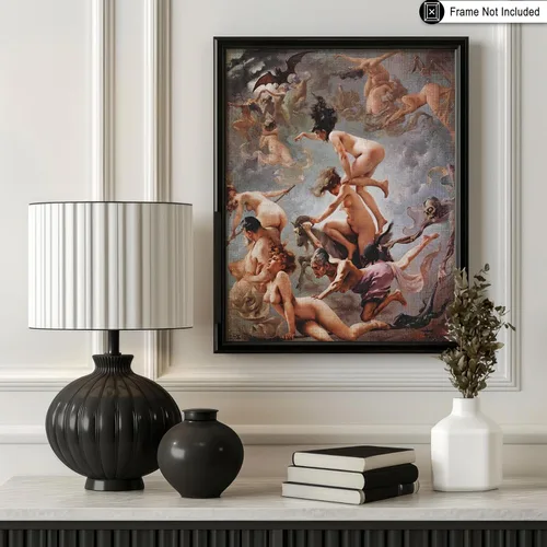 Miniatura 3 de Monem Art - Póster vintage de brujas que van a su sábado, impresión retro de brujas desnudas, arte de Halloween, arte pagano, regalo para hombres