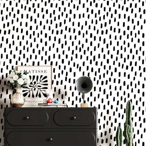 Miniatura 13 de HAOKHOME Papel tapiz para despegar y pegar, diseño de puntos modernos y bohemios, extraíble, para baño, color caramelo/blanco, papel de contacto