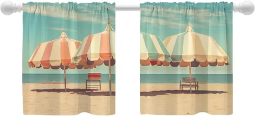 Miniatura 10 de Shrahala Cortinas de nivel de chakras con mandala beige para ventanas de cocina, paneles de cortina de ventana de mandala multicapa de poliéster