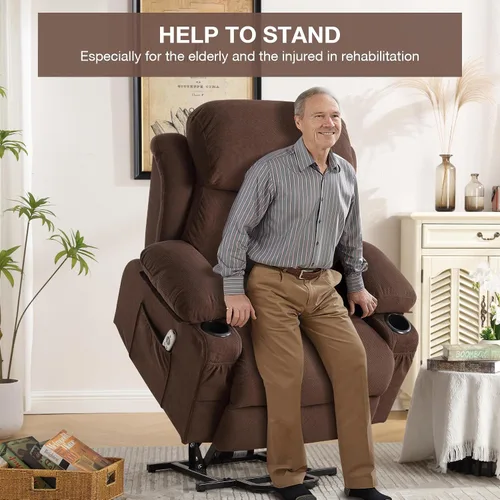Miniatura 5 de BOSMILLER Silla Reclinable de Elevación Eléctrica para Ancianos con Masaje por Vibración y Calefacción Lumbar, Sofá Individual Eléctrico de Gran