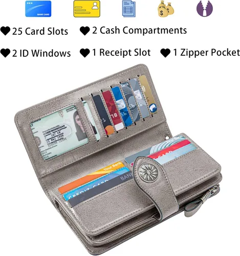 Miniatura 3 de Travelambo Cartera de mujer con bloqueo RFID para tarjetas de crédito, cartera de cuero de gran capacidad