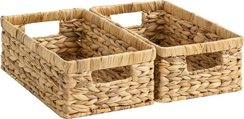 Miniatura 10 de StorageWorks Cesta de mimbre con asa, cestas de almacenamiento de mimbre para organizar, cestas de almacenamiento decorativas para estantes, cuerda