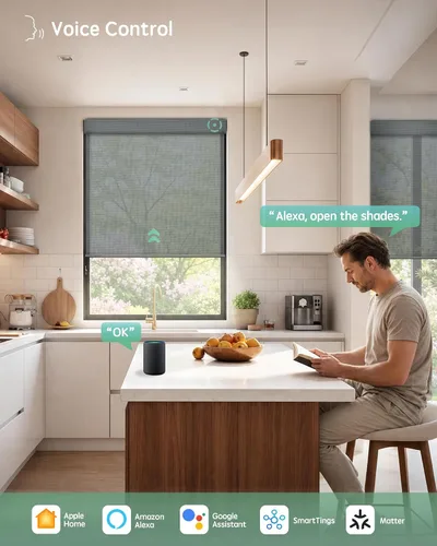 Miniatura 2 de Yoolax Persianas solares motorizadas que filtran la luz, persianas inteligentes con control remoto, funcionan con Alexa, persianas enrollables