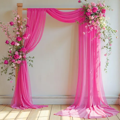 Miniatura 24 de Tela drapeada para arco de boda, 2 paneles de 18 pies, cortina de telón de fondo transparente azul bebé, cortina de gasa para boda, arco, ceremonia