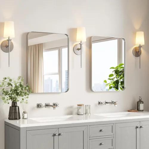 Miniatura 23 de USHOWER Espejos de baño para sobre el fregadero, espejo rectangular con marco de metal, espejo de tocador moderno de granja, montado en la pared