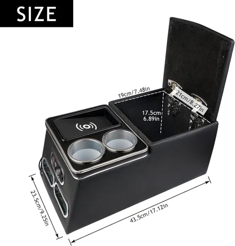 Miniatura 3 de Organizador de consola central universal mejorado con soporte de carga inductiva, carga rápida, portavasos y soporte para teléfono para automóvil