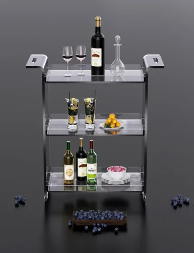Miniatura 5 de Carrito de barra de acrílico, carrito de servicio con ruedas (transparente, grande)