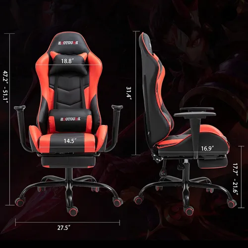 Miniatura 3 de Silla de masaje para juegos con reposapiés, silla de carreras de video, silla de computadora con respaldo alto, silla de computadora reclinable