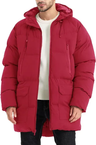 Miniatura 9 de Abrigo largo de invierno con capucha para hombre, chaqueta acolchada cálida resistente al agua para clima frío, parka