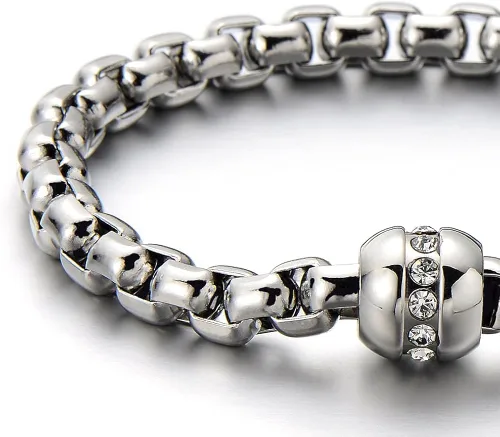 Miniatura 3 de COOLSTEELANDBEYOND - Pulsera de acero inoxidable para mujer, pulido con circonita cúbica