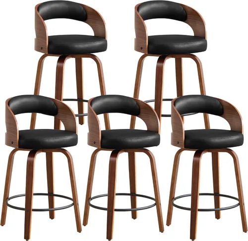 Miniatura 32 de Juego de 1 taburete de bar giratorio, 26" de cuero sintético tapizado, altura de mostrador con respaldo, silla de bar moderna de mediados de siglo