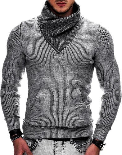 Miniatura 3 de COOFANDY Suéter de punto de cuello alto para hombre, cuello de chal, ajuste delgado, cuello alto con bolsillos