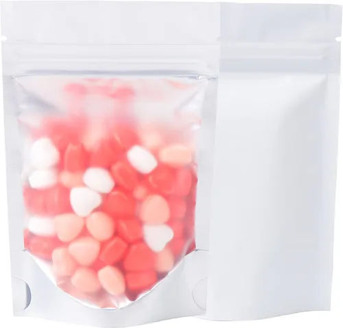 Miniatura 13 de 100 bolsas de sellado con cremallera resellables de papel metálico de color transparente esmerilado para ventana (negro, soporte 2 onzas)