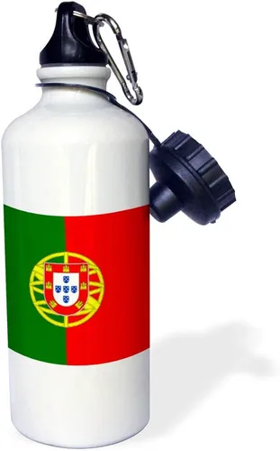 3dRose "Bandera de Portugal-Portugués rojo y verde con escudo de armas escudo-partidario fan country world" Botella de agua deportiva, 21 oz, blanco