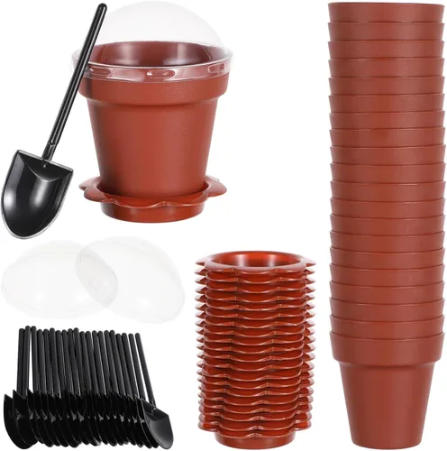 Kichvoe Tazas de pastel con tapa, pala y bandeja, 20 piezas de mini cuencos de postre para yogur, helado, pudín y jardín, fiesta temática de catering