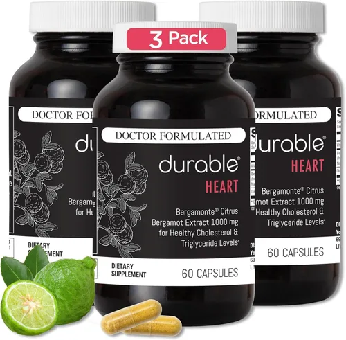 Miniatura 9 de Durable Heart Bergamonte - Bergamota cítrica de 1000 mg + hoja de olivo y vitamina C fórmula cardiovascular saludable para velocidad y presión