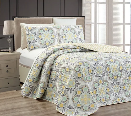 Miniatura 6 de Fancy Collection Juego de Cubrecama Acolchada de 3 Piezas, Tamaño Grande, Nuevo (Full/Queen, Aqua, Turquesa, Costero Llano/Gris Verde, Blanco)